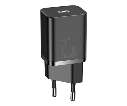 Ładowarka i akumulator BASEUS Super Si Quick Charger 1xUSB-C 20W z przewodem USB-C - Lightning 1 m (Czarna) TZCCSUP-B01